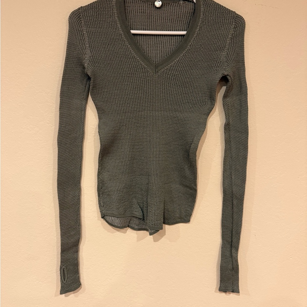 Long Sleeve Waffle Knit 100% Cotton Long Sleeve Shirt | Margaret O'Leary | Sz XS